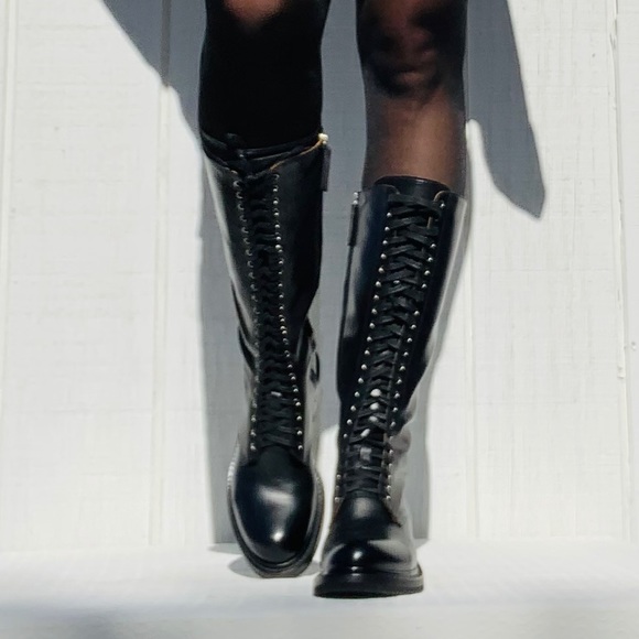 Frye Alice Black Lace Up Combat Boots 8 Tall NWT - Picture 7 of 16